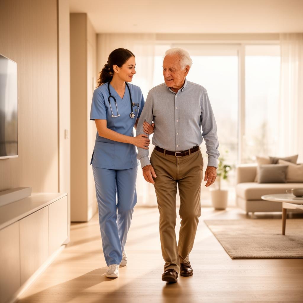 Caregiver supporting senior